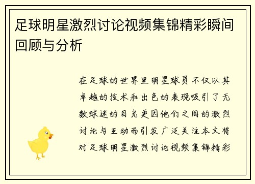 足球明星激烈讨论视频集锦精彩瞬间回顾与分析